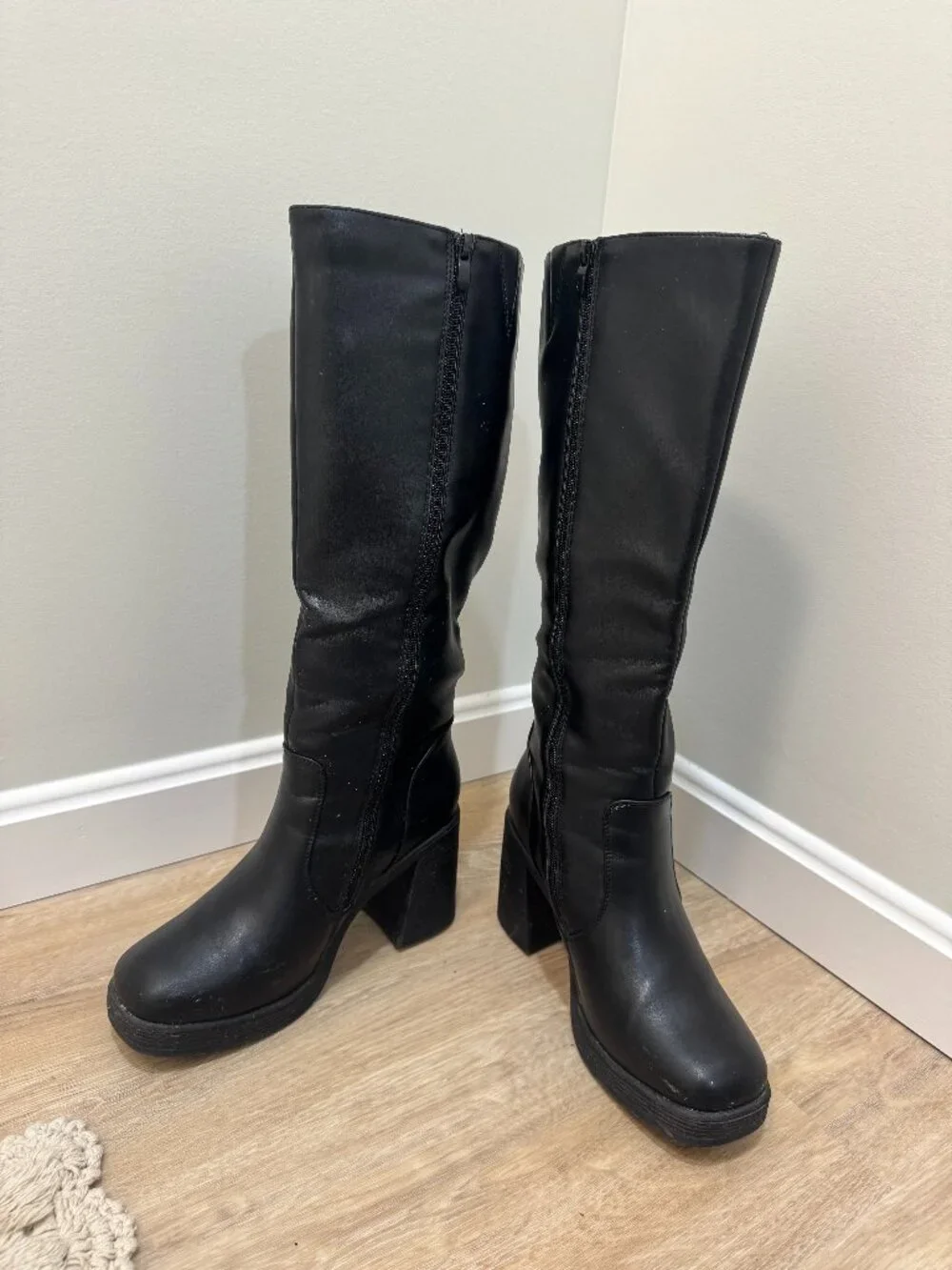 Black Knee High Boots, Women 9, Black